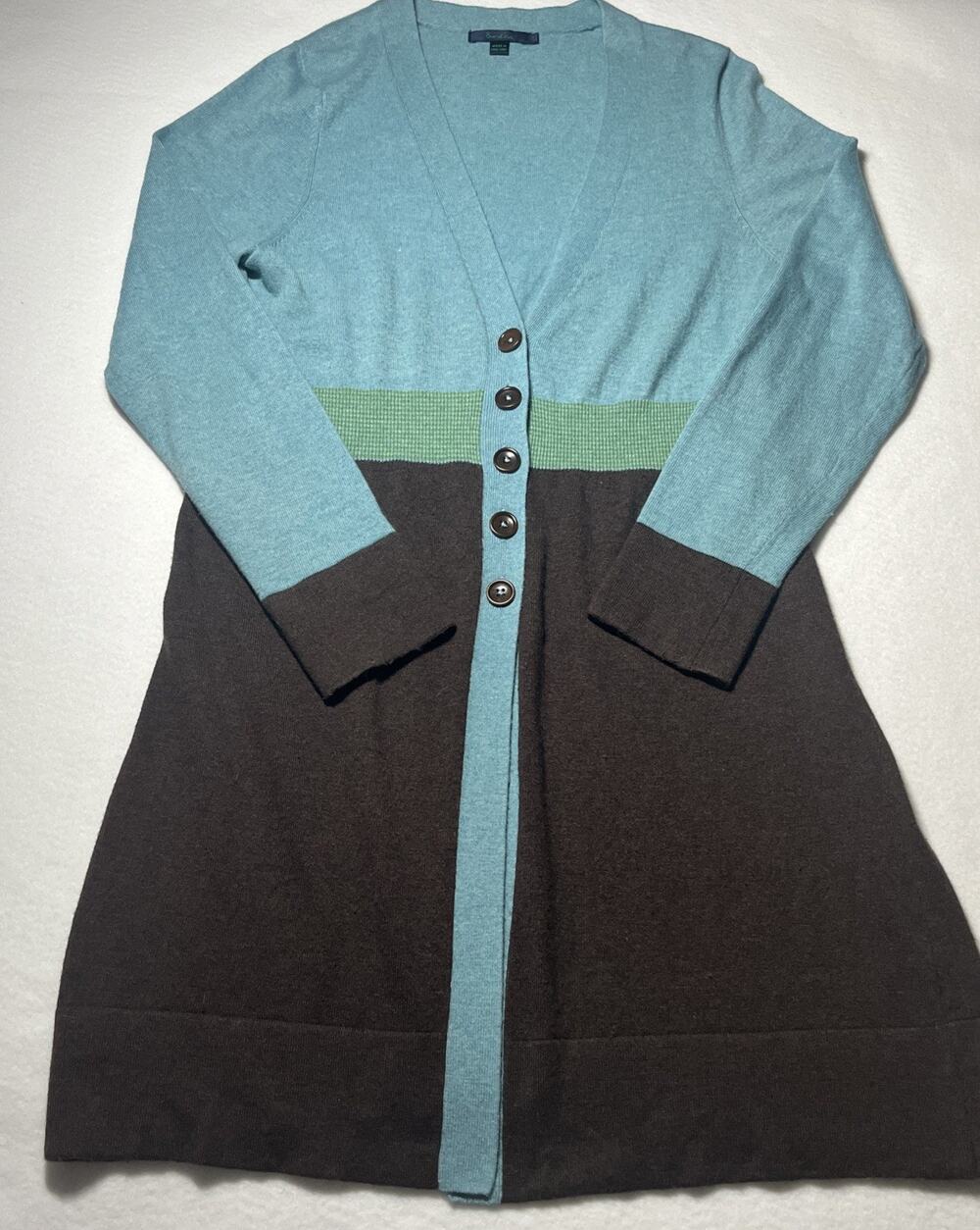Boden Cardigan Women 14 (US M ) Colorblock Cashmere Angora Blend Casual Long